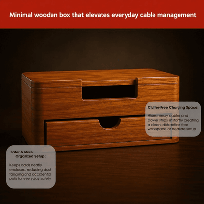 Handcrafted Solid Wood Cable Management Box for Home Office